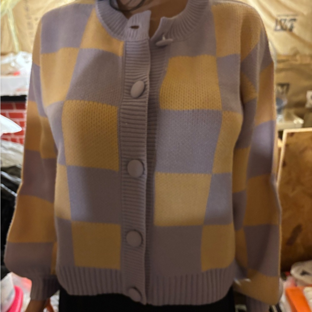 Women’s Urban Bliss Button-Up Sweater - Yellow and Lavender Size 6 NWT